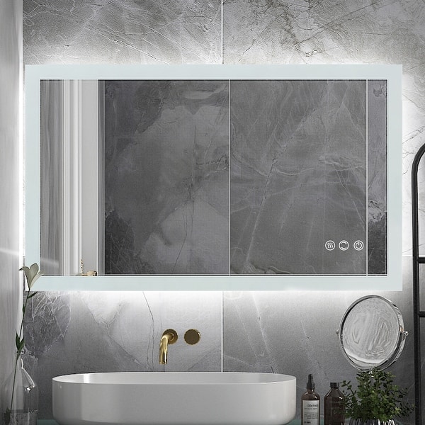 slide 2 of 21, ExBrite 40 x 24 inch,Anti Fog,LED Bathroom Mirror,Night Light,Dimmable,Touch Button,Slim,Waterproof IP44,Horizontal Mounted