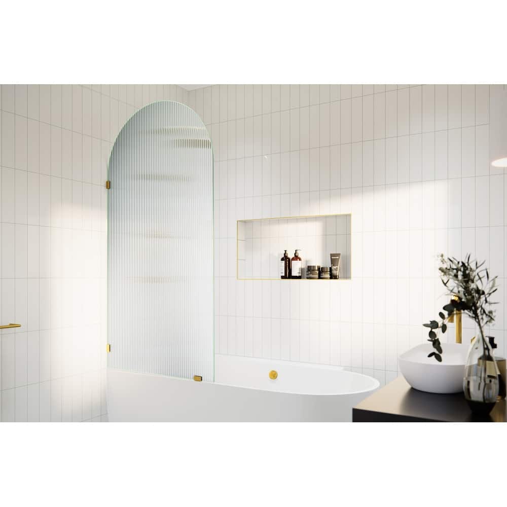 Venus 34 in. x 66.75 in. Single Fixed Frameless Arched Fluted Frosted Bathtub Panel