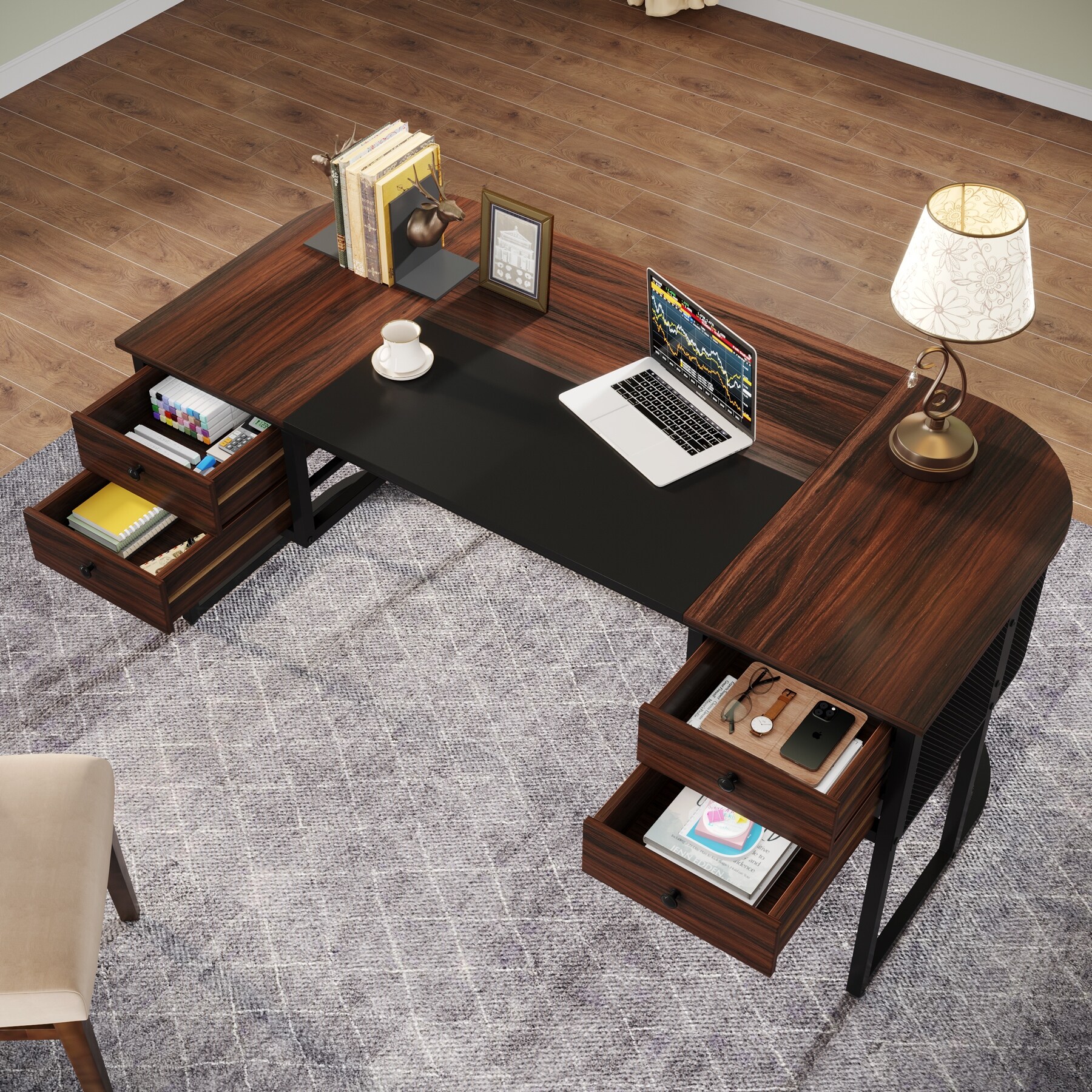 63-Inch Executive Desk with 4 Drawers, Large Office Desk