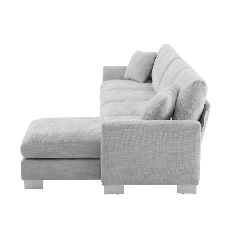 Modern Oversized Long Couch with 2 Pillows, L-shaped Sectional Sofa with with Chaise Lounge