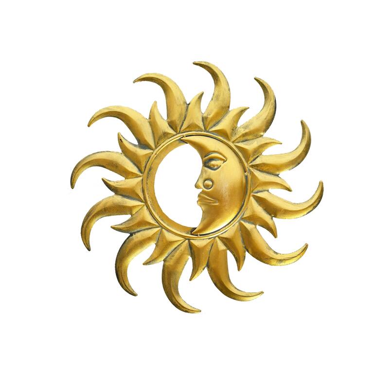 Half Moon and Sun Face Hanging Wall Decoration - 15.5" - Gold