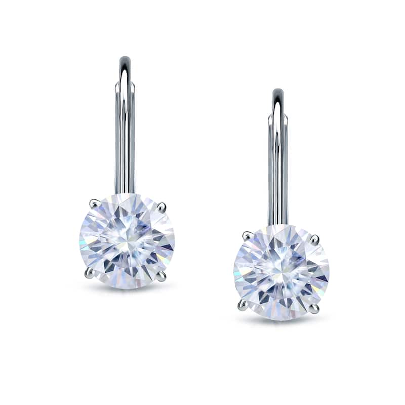 Auriya Round Solitaire Moissanite Leverback Earrings 2.00carat TW 14K Gold - White
