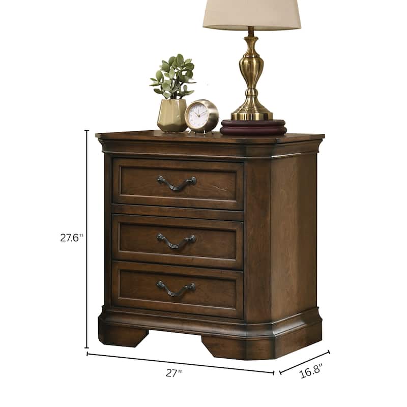 Roundhill Furniture Maderne 3-Piece Wood Bedroom Set, Panel Bed and Two Nightstands