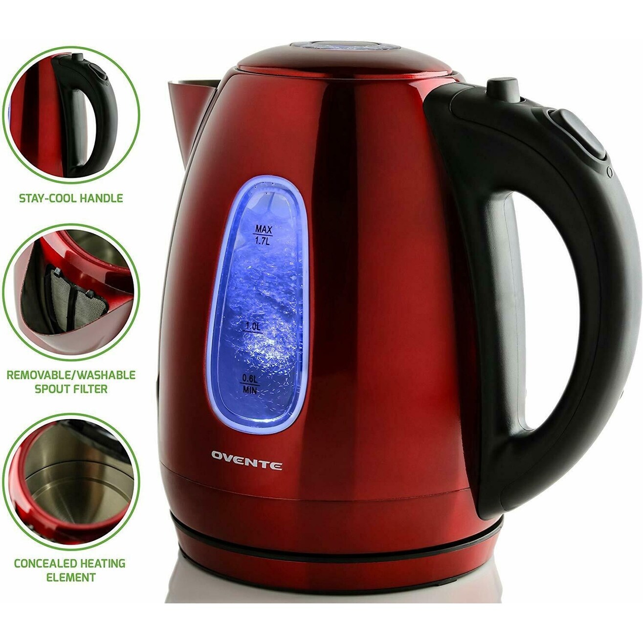 Ovente Portable Electric Hot Water Kettle 1.7 Liter Stainless Steel 1100  Watt Power Fast Heating Element Countertop Tea Maker Boiler Heater with  Automatic Shut-Off & Boil Dry Protection Silver KS96S 