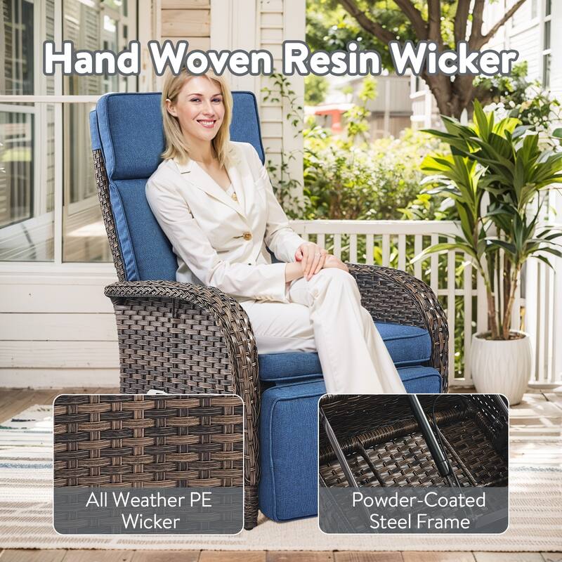 Outdoor Wicker Reclining Lounge Chair Patio Rattan - Brown