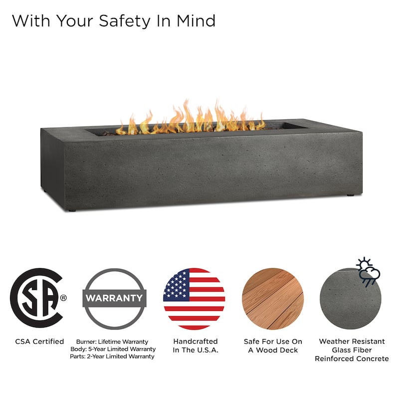 Lindon 60" Fire Pit with Hidden Tank Made in USA by Real Flame Smoke Finish