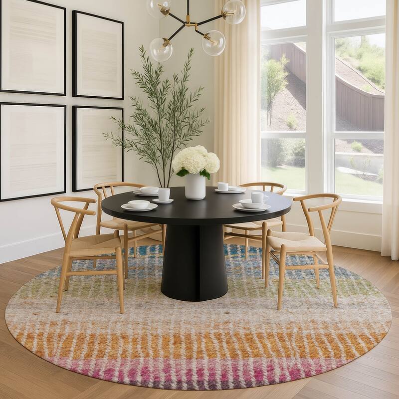 Machine Washable Indoor/ Outdoor Contemporary Stripes Chantille Rug