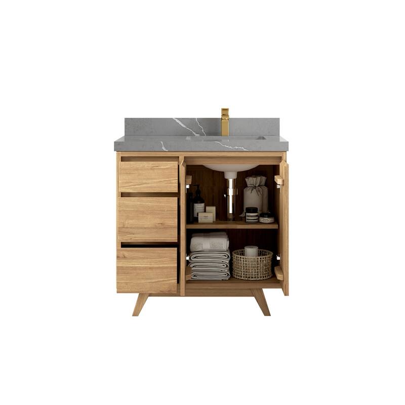 Willow Collections 36 in. W x 22 in. Madison Teak Single Right Offset Sink Bathroom Vanity with Countertop