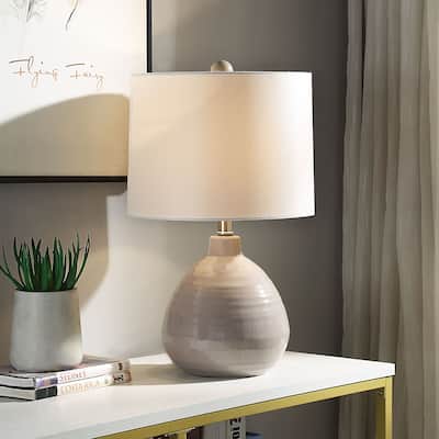 StyleCraft Cameron Ceramic Cool Gray Table Lamp - White Linen Shade