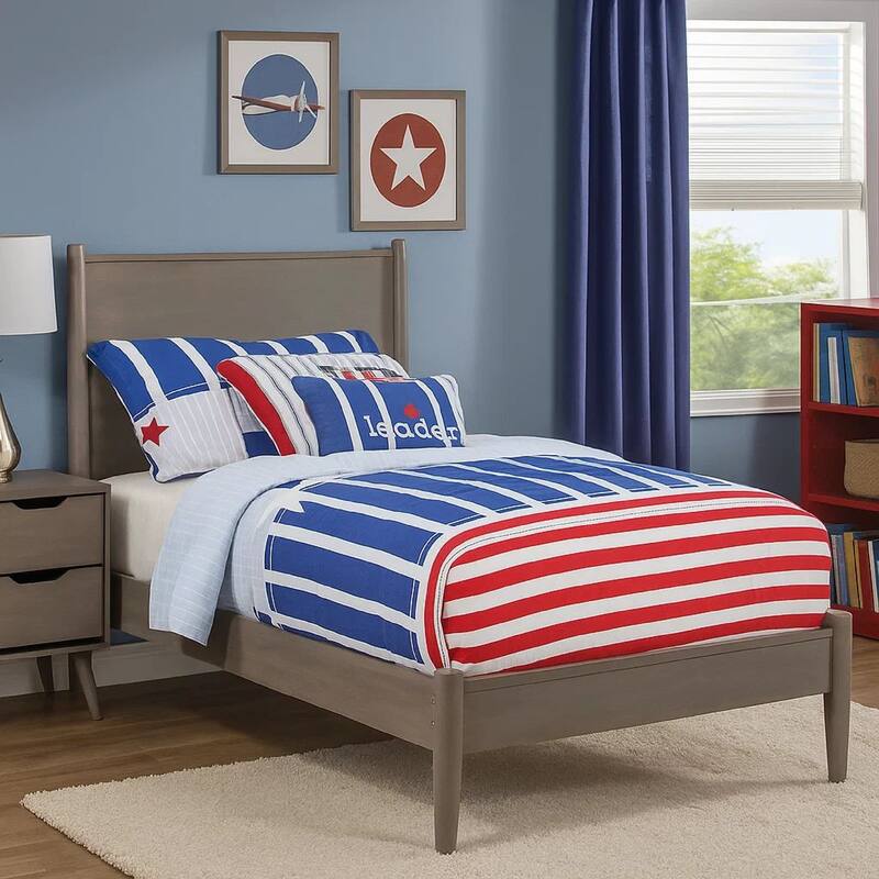 Wooden Transitional Twin Bed with Round Tapered Legs, Gray