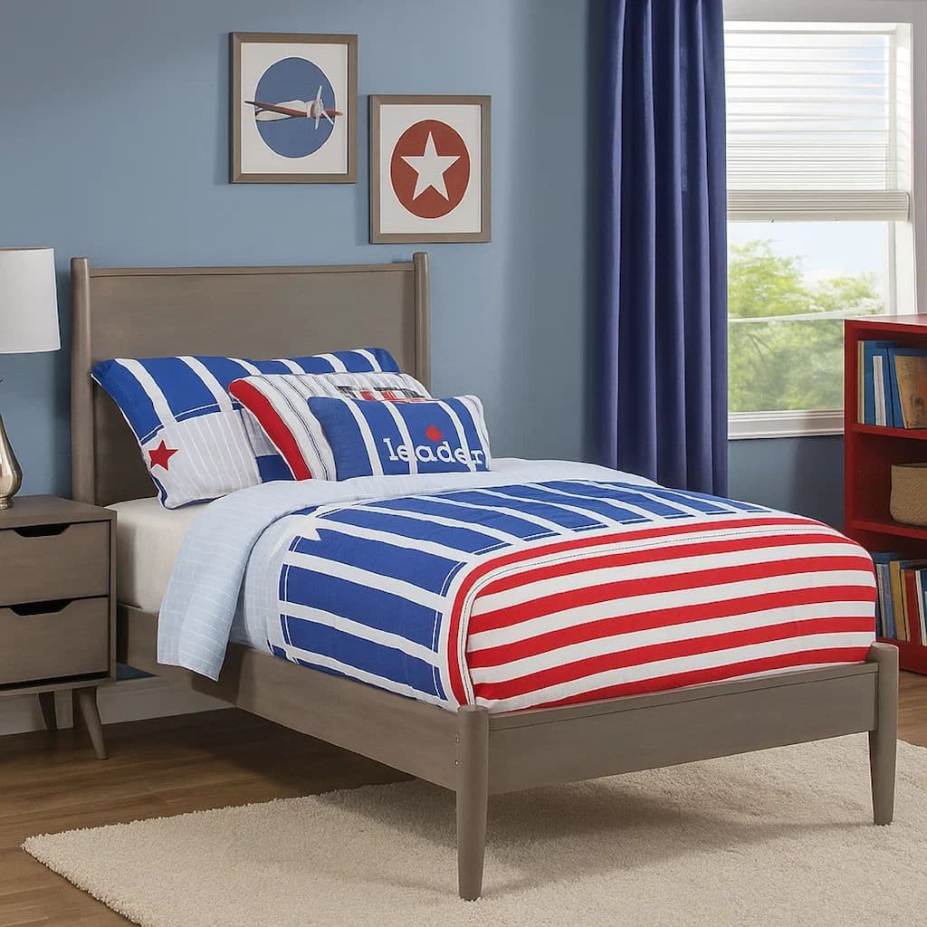 Wooden Transitional Twin Bed with Round Tapered Legs, Gray