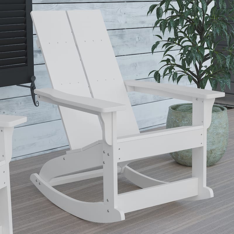 Modern 2-Slat Adirondack Poly Resin Rocking Chair for Indoor/Outdoor Use