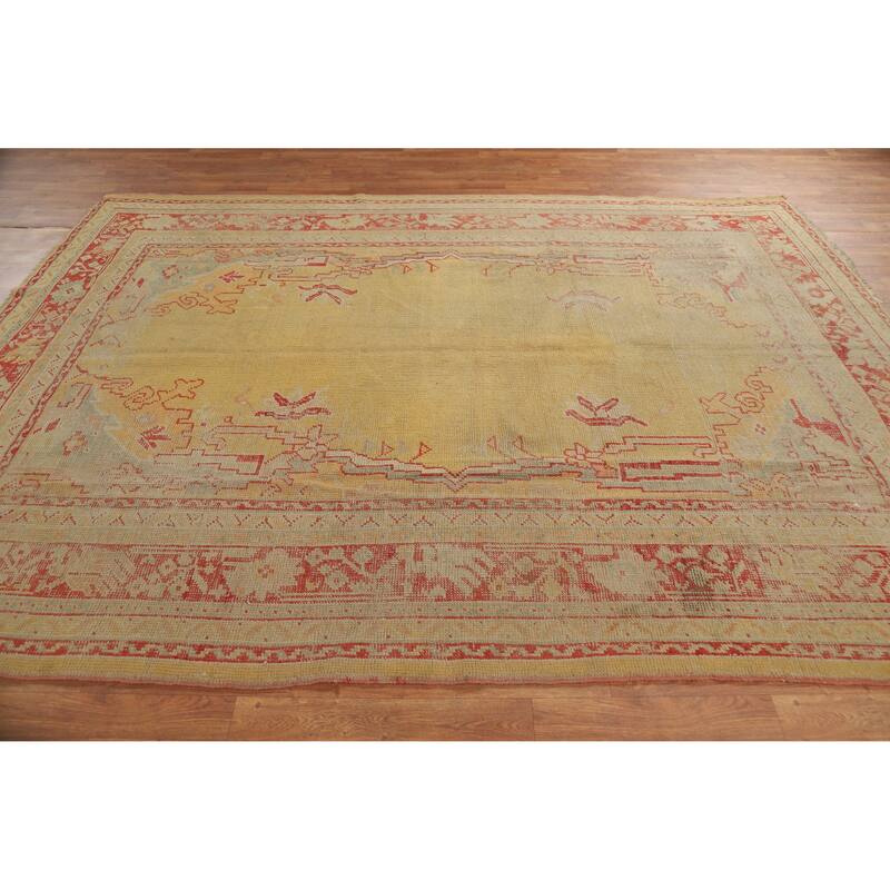 Pre-1900 Antique Vegetable Dye Oushak Turkish Handmade Wool Carpet - 6'9" x 9'6"