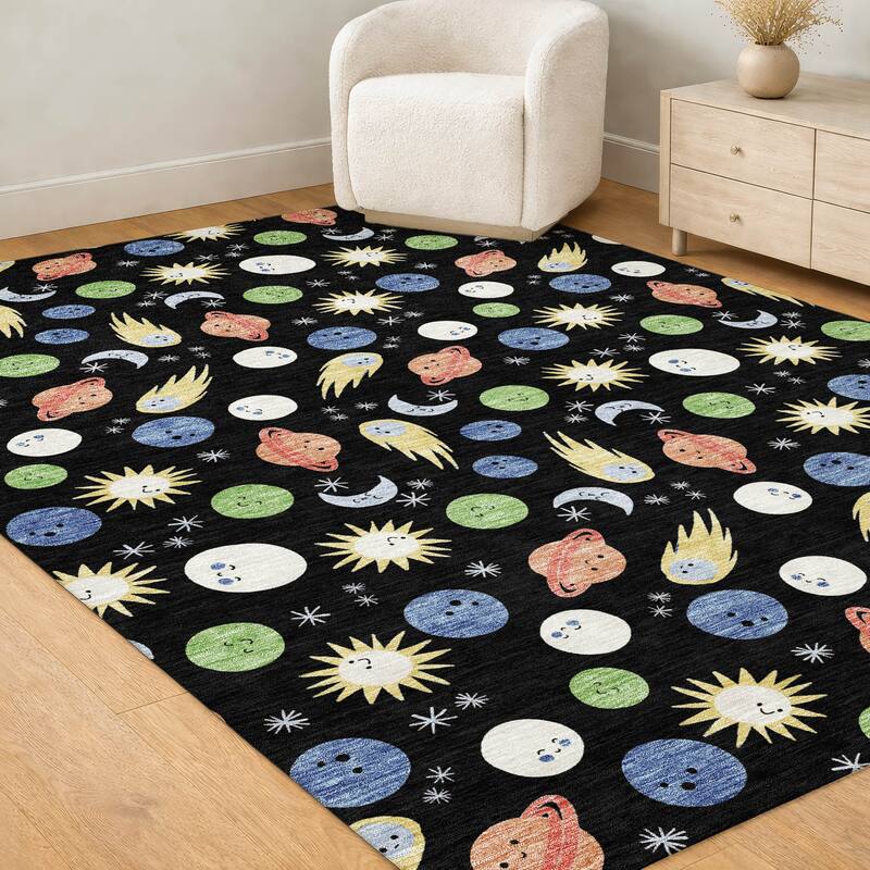 Machine Washable Indoor/ Outdoor Planets Comets Chantille Rug