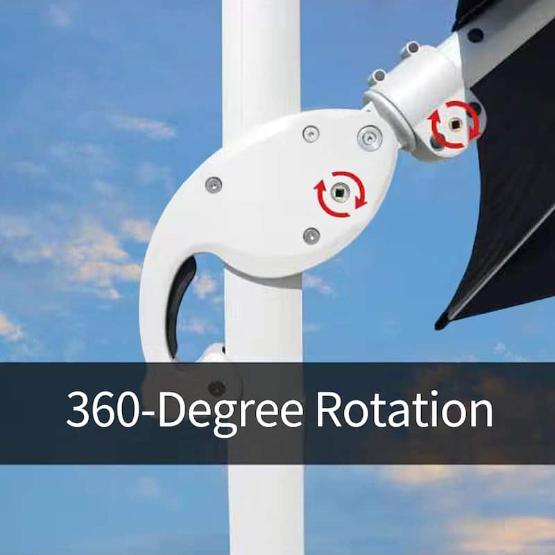 9 x 11 FT Outdoor Dual Top Solar Powered LED Aluminum Patio Cantilever Umbrella and Weighted Base