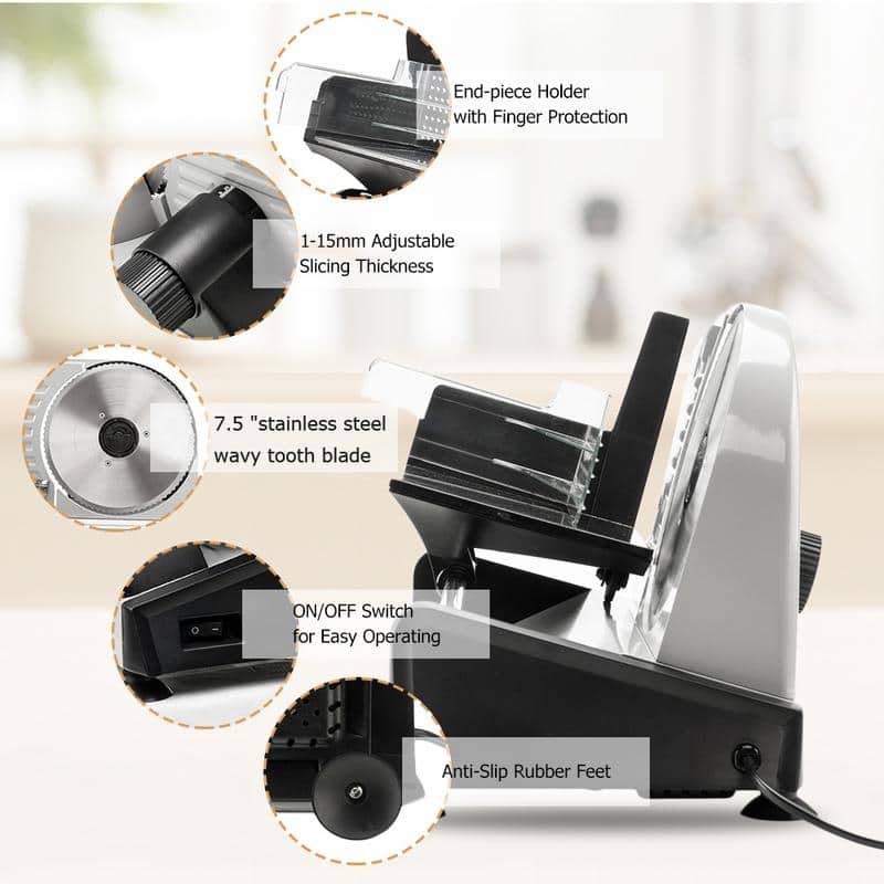 ZOKOP 110V/150W 7.5"Home Semi-automatic Stainless Steel Deli Food Slicer Belt/ Gear Cutter