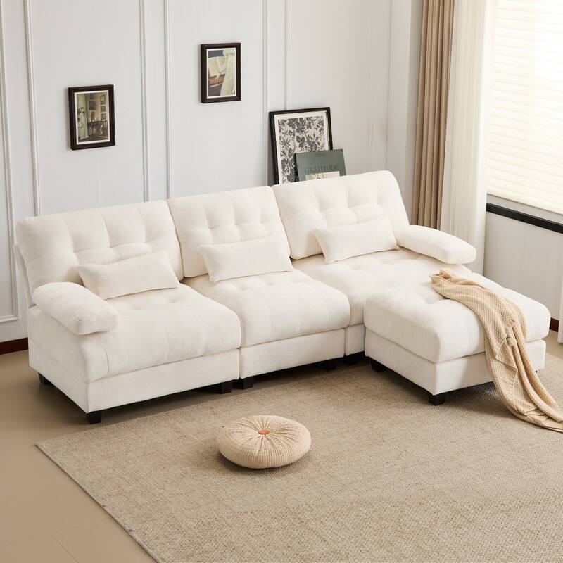 93" Modern Adjustable Backrest Sectional Sofa Set with Throw Pillows - Beige