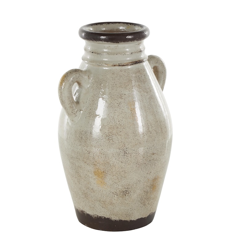 Ceramic Antique Amphora Decorative Vase with Speckled Texturing and Yellow and Brown Accents - Cream - Roche River Decor