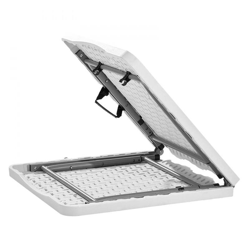 4ft White Portable Folding Camping Table with Adjustable Height for Picnic BBQ Party and Outdoor Use