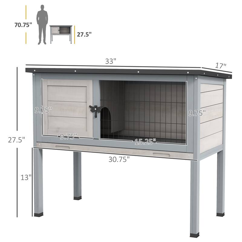 Small Animal Cage Rabbit Hutch,Elevated Rabbit Hutch，is designed for convenient cleaning - Black+ Gray