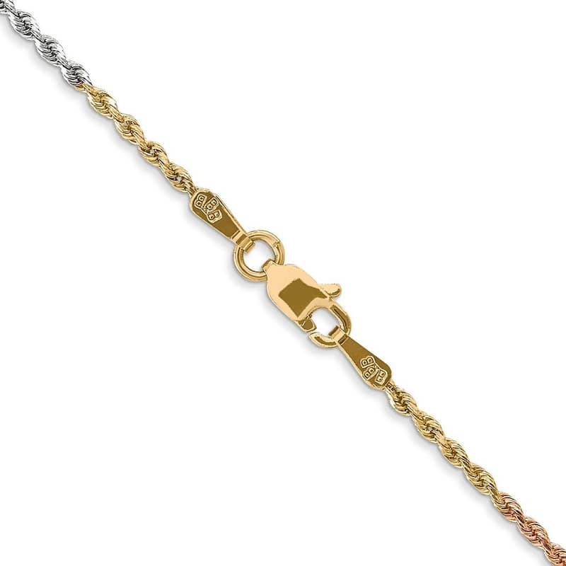 Curata Women's 14k Tri-Color Gold 1.5mm Diamond-Cut Rope Chain Anklet - 10 Inch