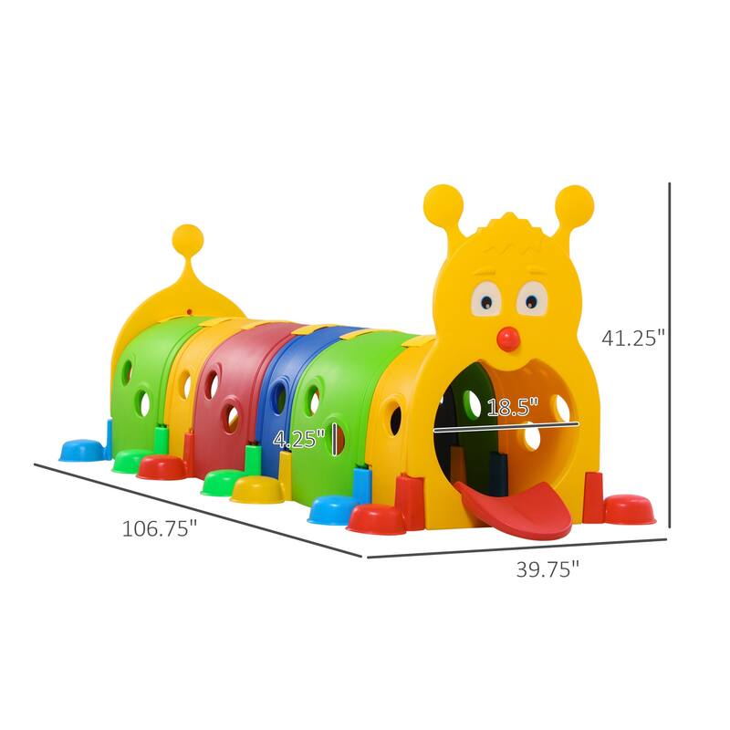 Qaba Kids Caterpillar Tunnel Outdoor Indoor Climb-N-Crawl Play Equipment for 3-6 Years Old, 6 Sections