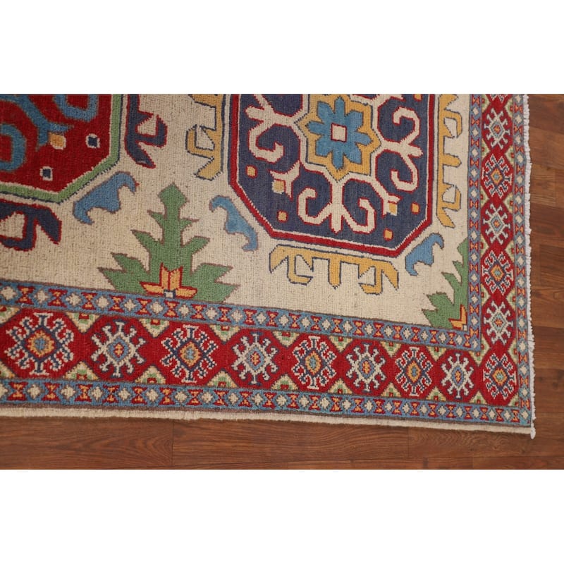 Beige Kazak Runner Rug Hand-Knotted Wool Carpet - 3'3" x 6'10"
