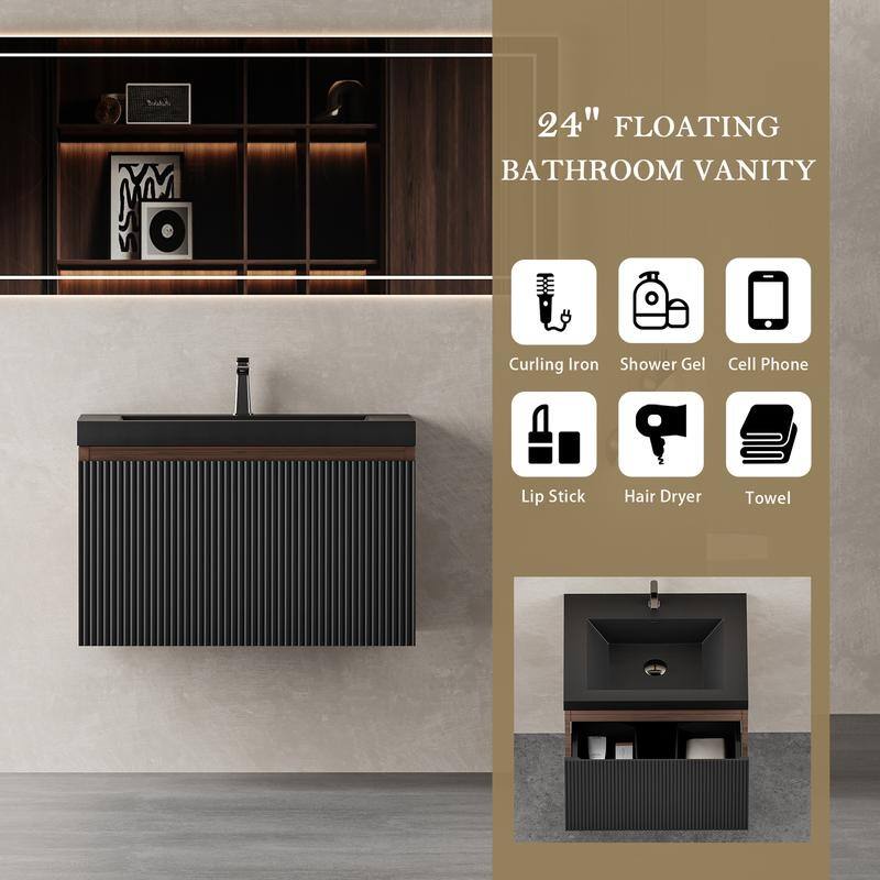 ABRUZZO Floating Vanity with Integrated Top Sink Soft-Close Wall-Mount Bathroom Cabinet