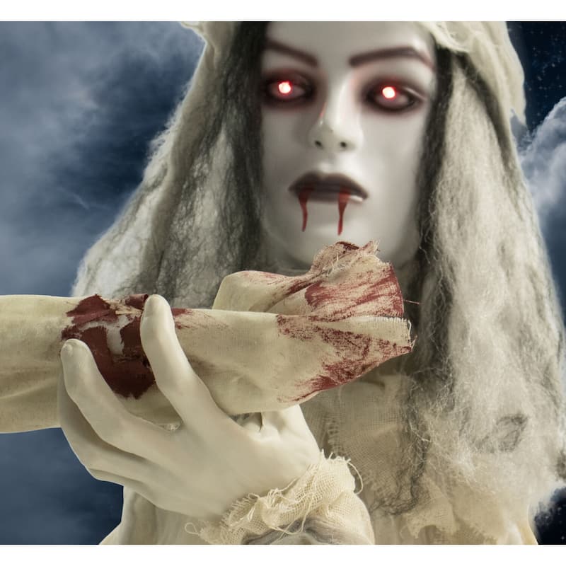 Haunted Hill Farm 31 In. Groundbreaker Animatronic Bride, Indoor/Outdoor Halloween Decoration, Flashing Red Eyes, Battery