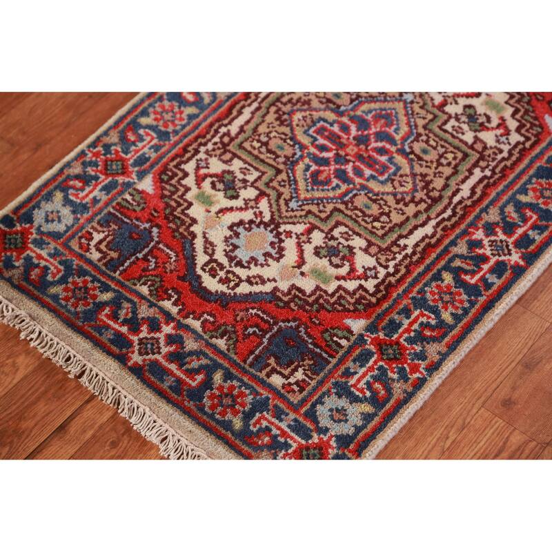 Hand Knotted Oriental 100% Wool Carpet Traditional Medallion Beige & Ivories Heriz (serapi) Area Rug - 3' 0'' X 2' 0''