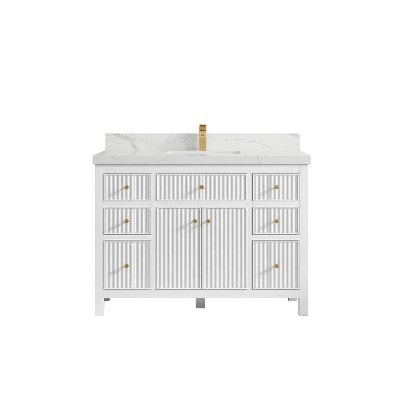 Willow Collections 48 in W x 22 in D Sonoma Free Standing Reeded Single Sink Bathroom Vanity with Countertop - 2" Calacatta Laza - White