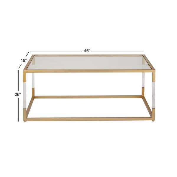 Gold Metal Living Room Coffee Table with Clear Glass Top and Acrylic Legs