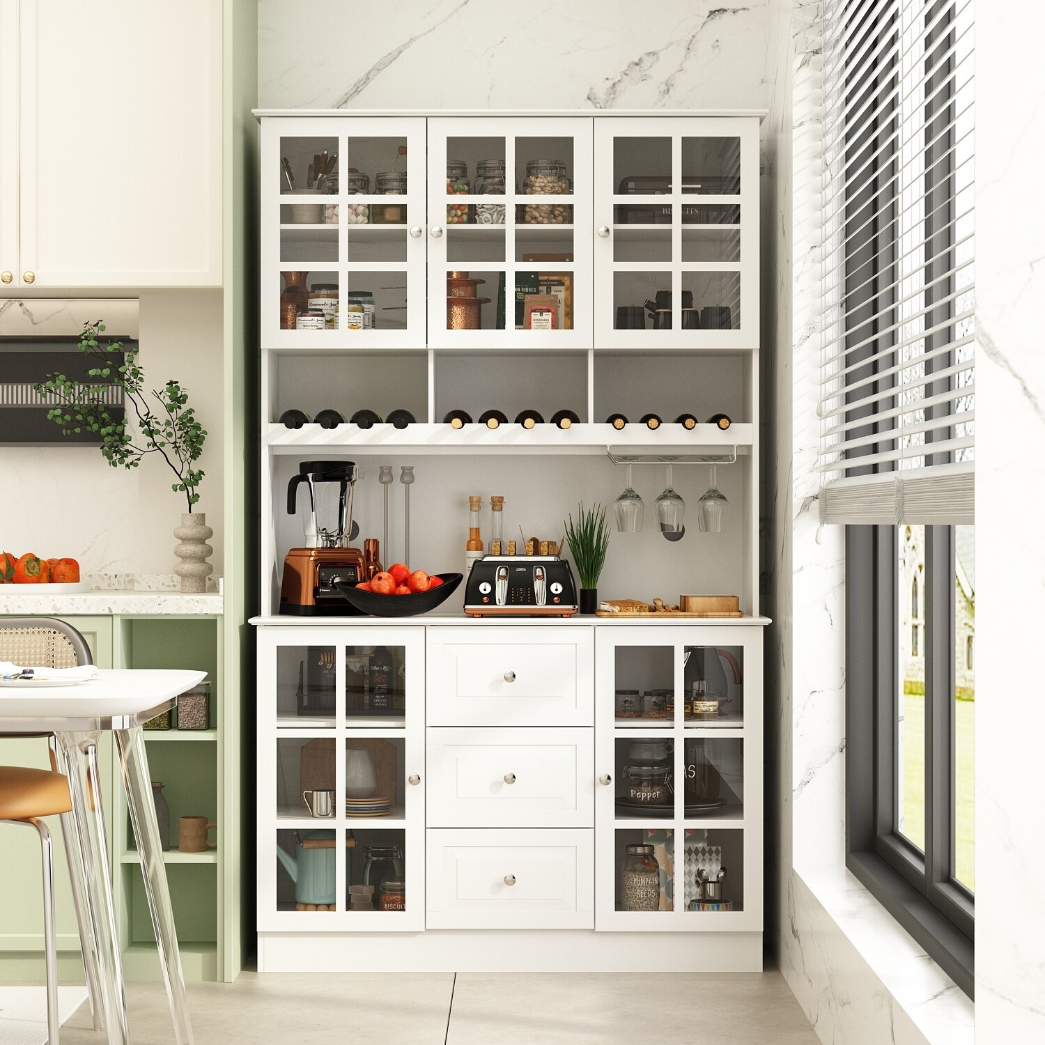 White buffet cabinet with wine sales rack