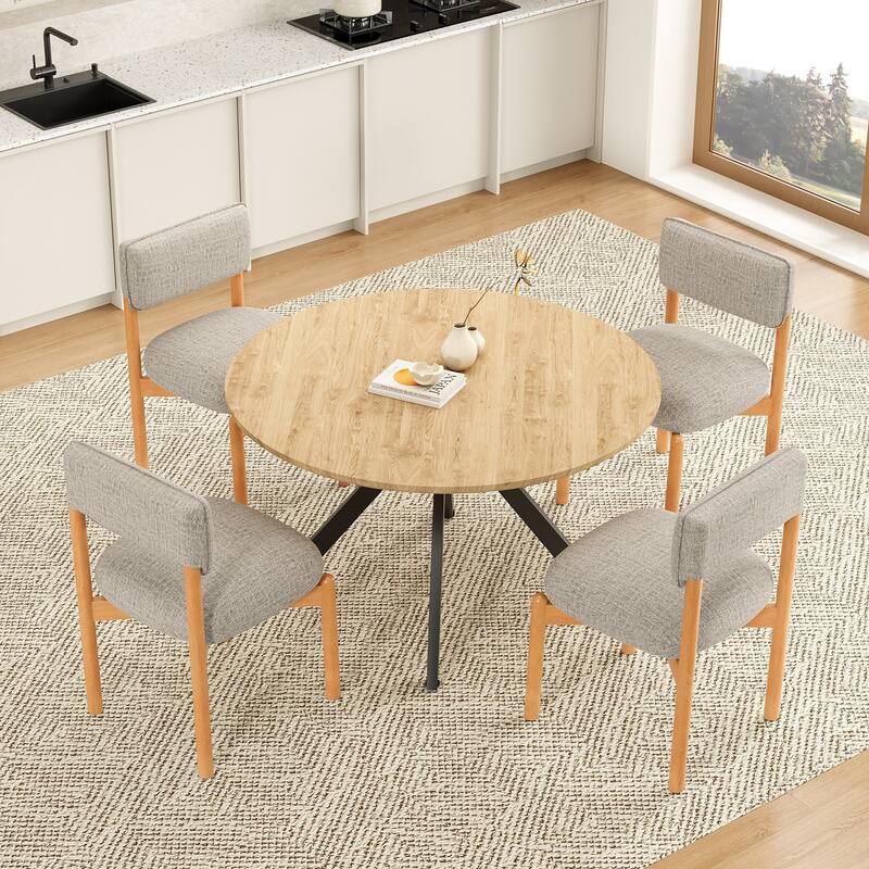 Modern Wooden Blended Linen Dining Chair (Set of 2)