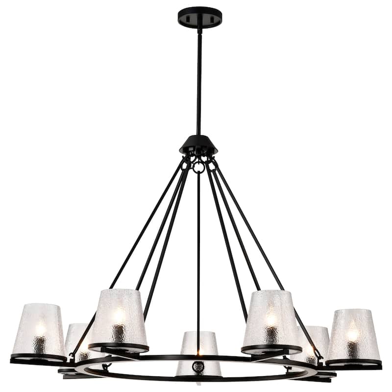 Valentine 7 Light Chandelier Black Finish Hammered Glass