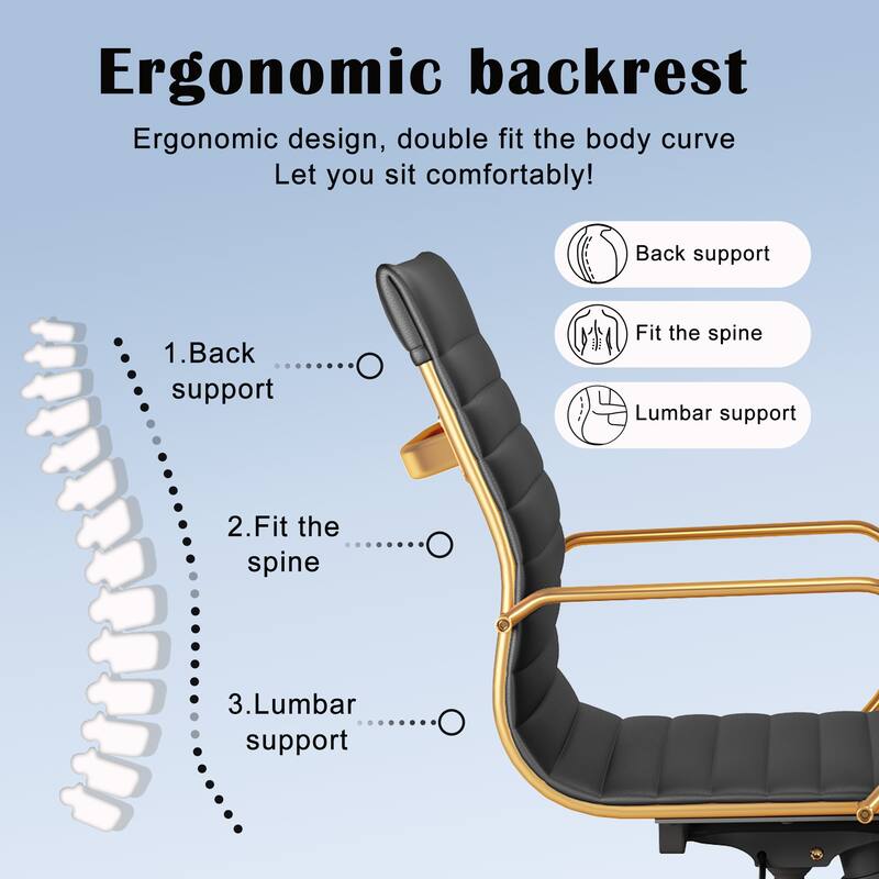 CAROCC Ribbed Computer Office Chair Swivel Lift tilt function Ergonomic Premium Leather Desk Armchair