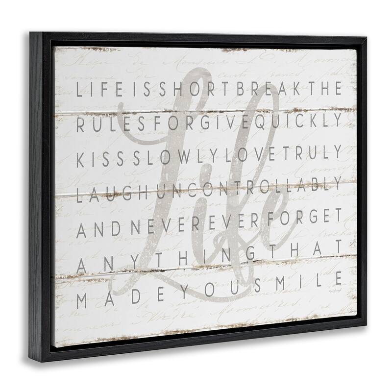 Stupell Life Is Short Smile Grey on White Planked Look Floater Frame - Off-White