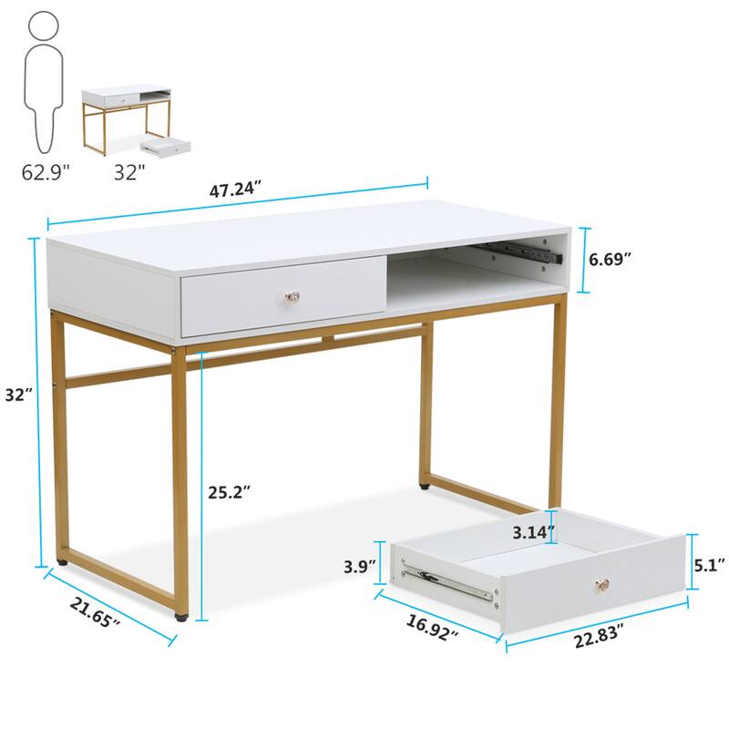 47 inch Home Office Desk Study Writing Table with 2 Storage Drawers
