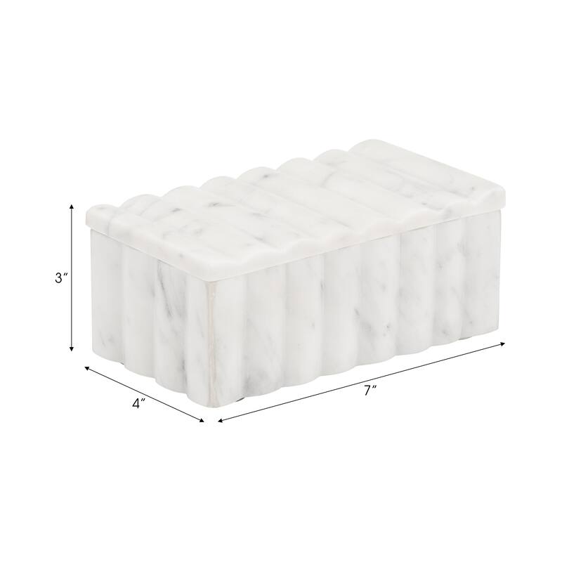 White Marble Decorative Storage Box - 7" Modern Luxury Organizer - 7" x 4" x 3"