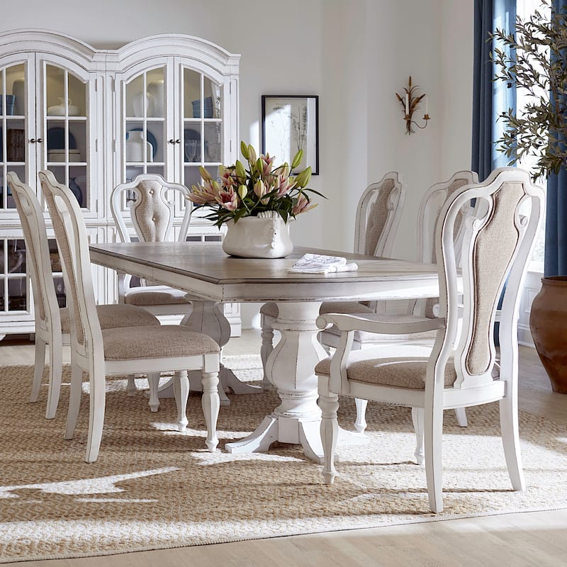 Liberty Furniture Magnolia Manor Double Pedestal Table and Chairs Dining Sets- Various Options - 2 Uph Arm Chairs, 4 Uph Side Chairs