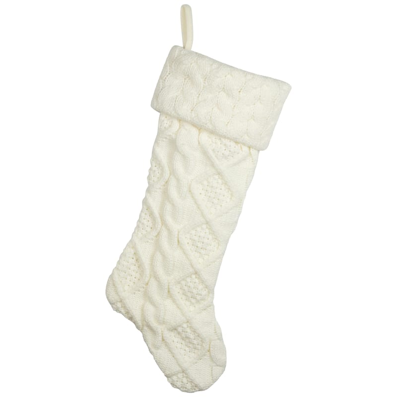 Cable Knit Christmas Stocking with Cuff - 21.5" - Beige