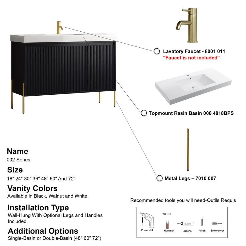 Ripple 48" Bathroom Vanity Kit (Assembly Required)