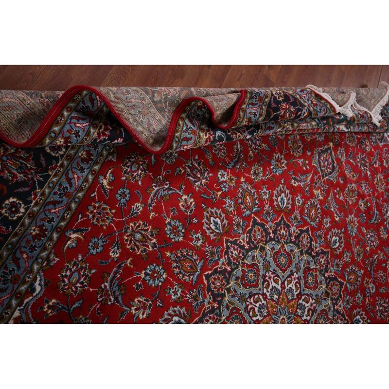 Traditional Red Kashan Turkish Rug Floral Oriental Machine-Made Carpet - 9'7" x 12'7"