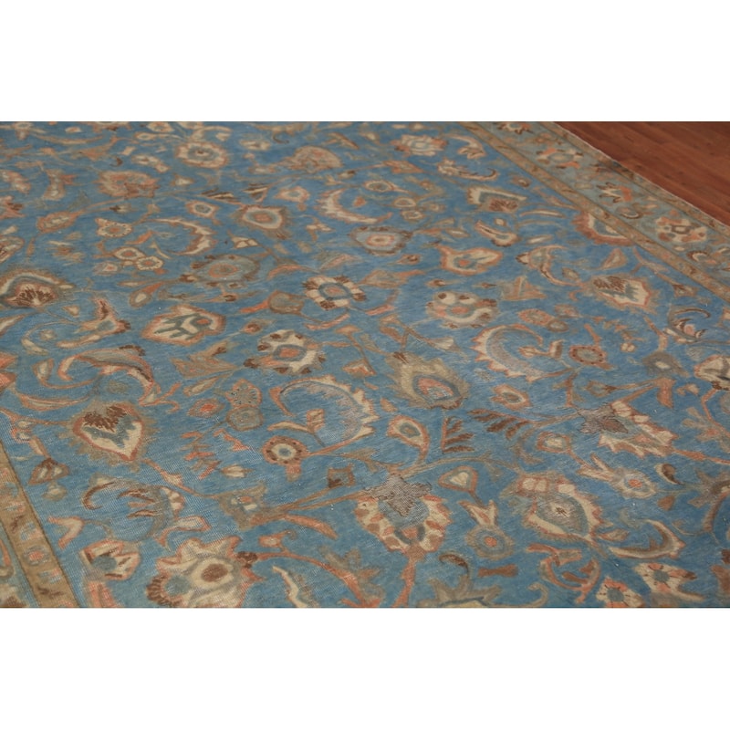 All-Over Floral Blue Tabriz Persian Area Rug Hand-Knotted Wool Carpet - 7'10"x 11'0"