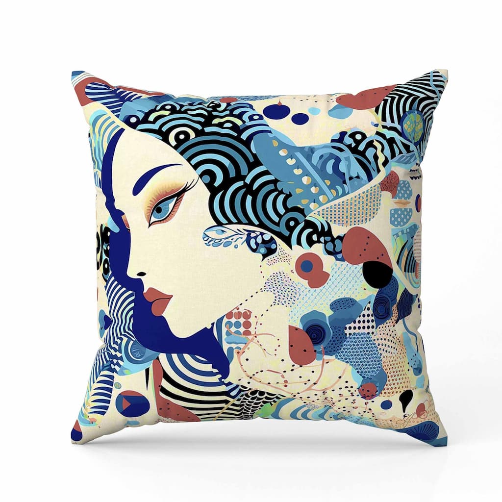 Modern Magic Indoor/Outdoor Reversible Throw Pillow Blue and Cream
