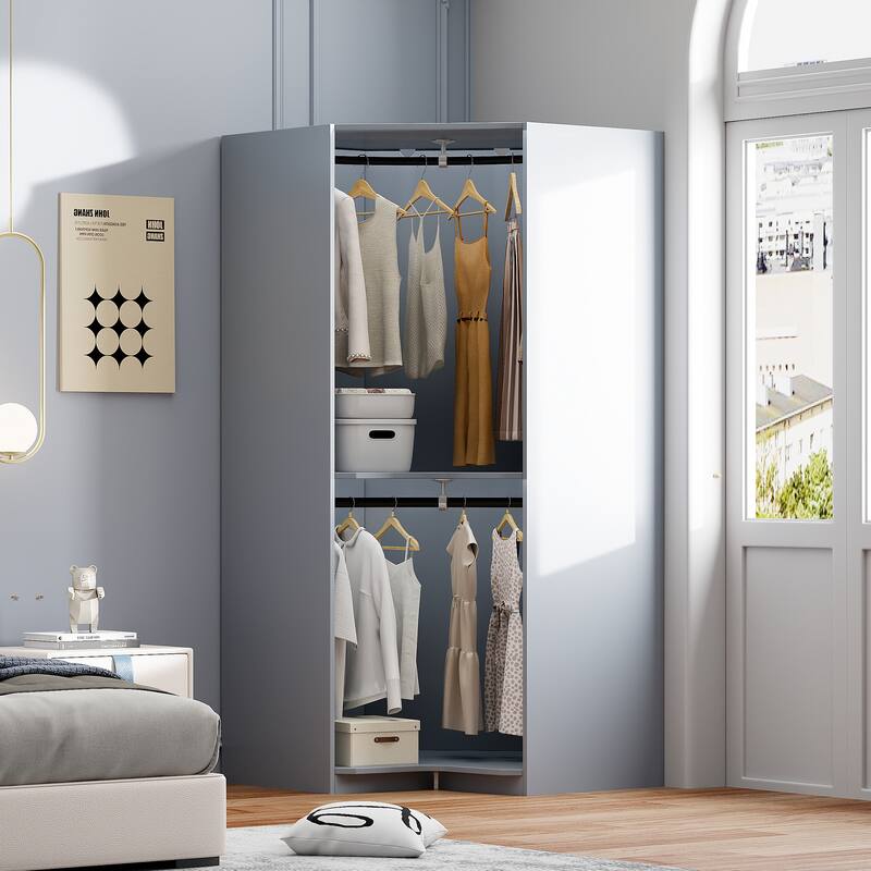 Polygon Corner Wardrobe with 2-Doors - Grey