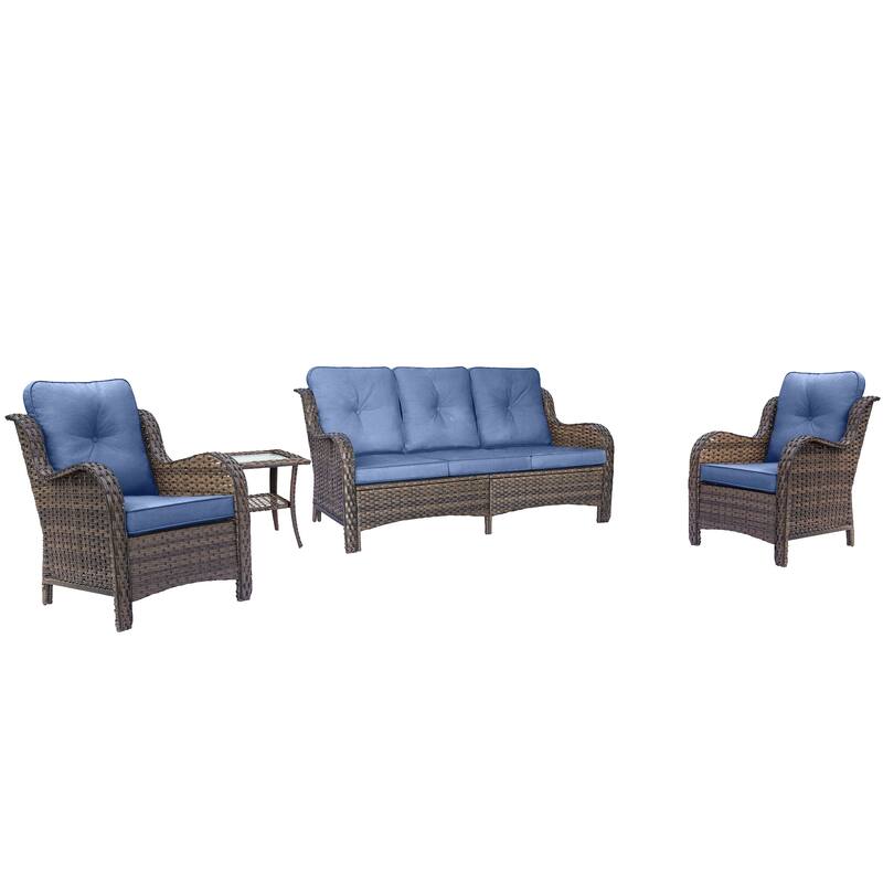 4 Piece Outdoor High Back Wicker Patio Conversation Furniture Sets