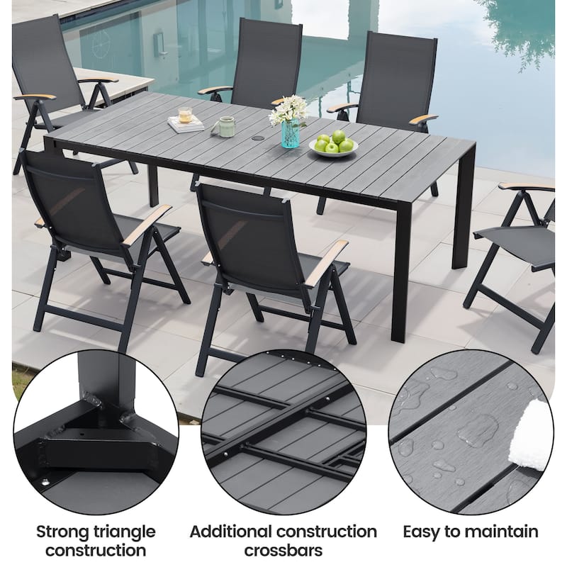 7-Piece Furniture Set Outdoor Patio Dining Table and Folding Chairs