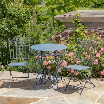 3- Piece Bistro Set with Flower Accents "Copenhagen" - 30.31" L x 30.31" W x 30.31" H.