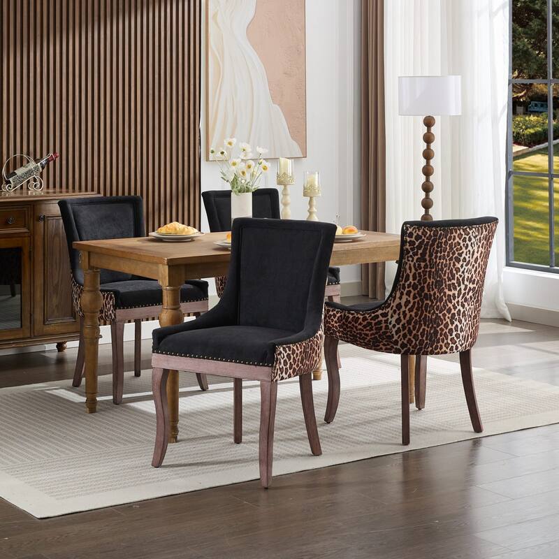 GDF Studio - Modern Fabric Upholstered Wood Dining Chair Set with Bronze Nailhead Trim (Set of 2)